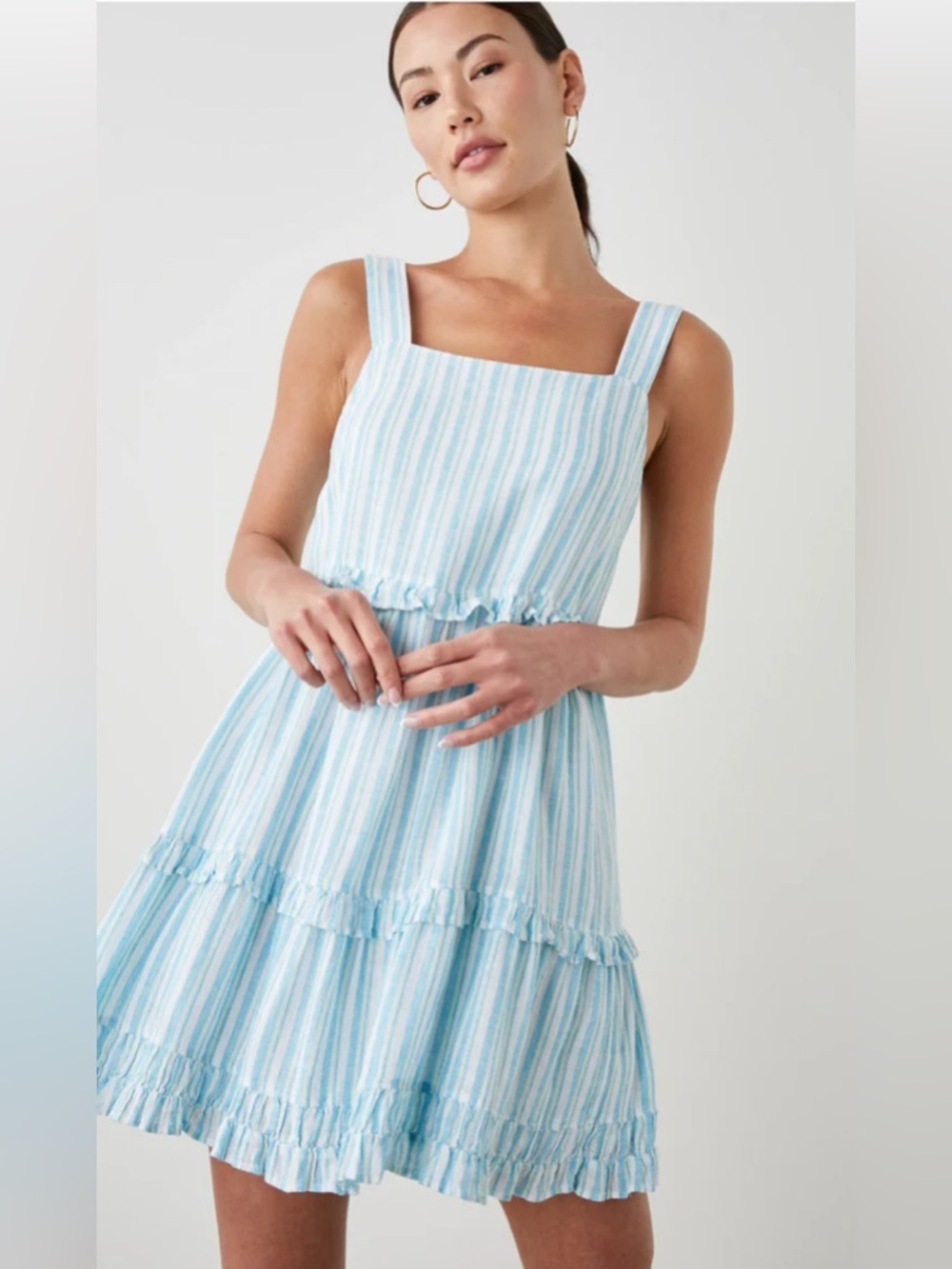 RAILS Sandy Laguna Stripe Sleeveless Tiered Ruffled Mini Sundress Blue White XS